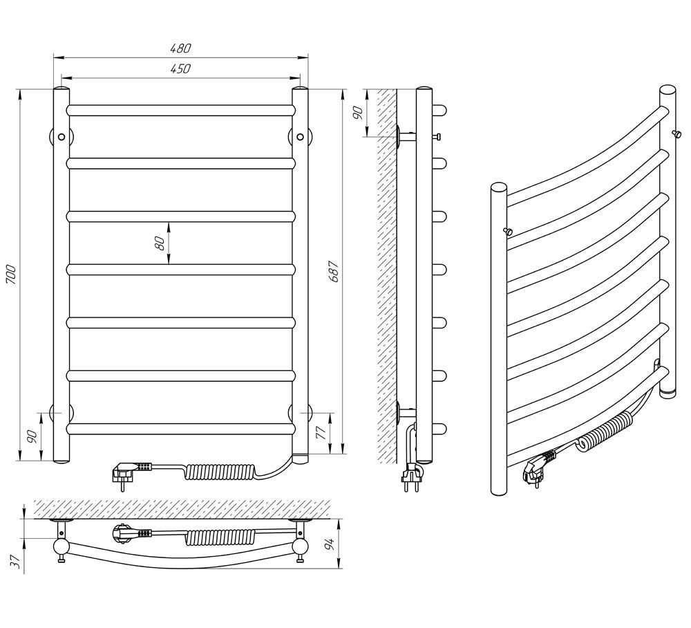 Электрический полотенцесушитель Laris Классик П7 450Х700 Э сенсор S3 правое подкл. Киев - изображение 8