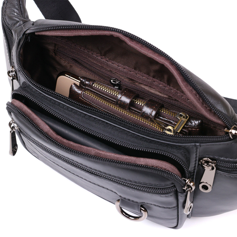 Мужская кожаная сумка на пояс Черный (Vintage) Киев - изображение 8