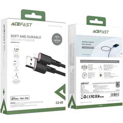 Дата кабель USB 2.0 AM to Lightning 1.2m 2.4A silicone C2-02 black Acefast (AFC2-02B) Винница