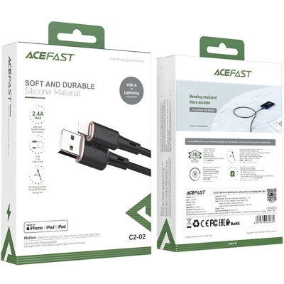 Дата кабель USB 2.0 AM to Lightning 1.2m 2.4A silicone C2-02 black Acefast (AFC2-02B) Вінниця - фото 5