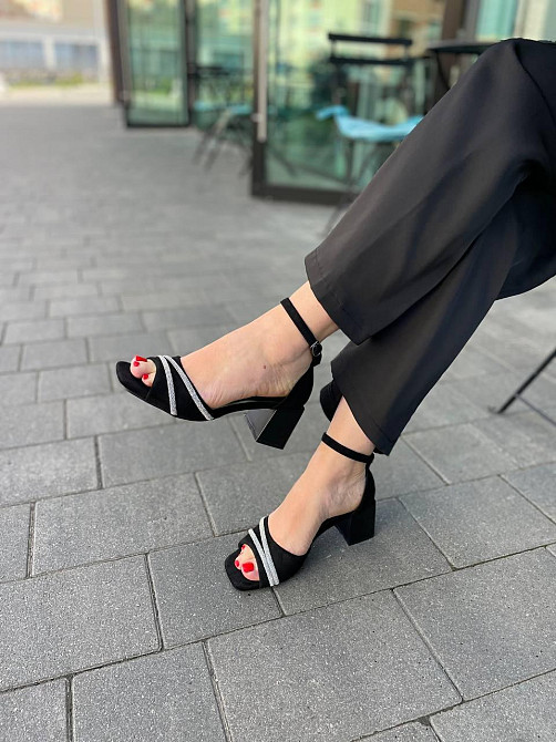 Meideli Красиві чорні босоніжки літні на підборах молодіжні з еко замші MEIDELI H008H-11 р. 36- Киев - изображение 3