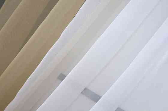 Кухонні штори VR-Textil № 017к комбіновані з підв'язками темно-бежевий з білим 265х170 см (50-658) Київ