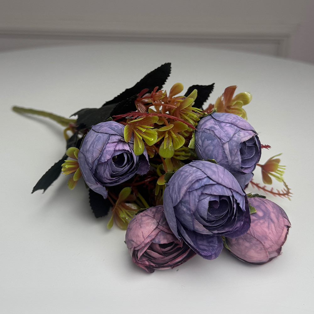 Букет Ранункулюсов искусственный, 30 см, 5 стеблей, 8 цветков/микс (2 букета в уп.). Цвет: фиолетовый RW-51 Львов - изображение 1