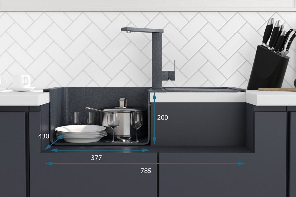 Гранітна мийка для кухні VALESO SELENA 7950 матова Антрацит Коломыя - изображение 5