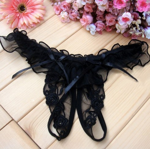 Стрінги з розрізом еротичні one size чорний Київ - фото 1