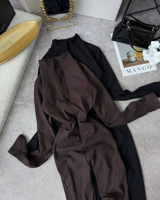 Женский теплый комбинезон на молнии с перестрочками пума Шоколад, 42/44 Одесса - изображение 3