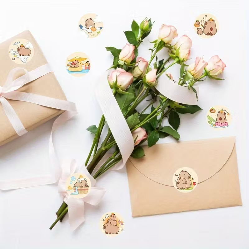 Стикеры капибара — рулон 500 шт Ø2 см, милые наклейки для декора Киев - изображение 7