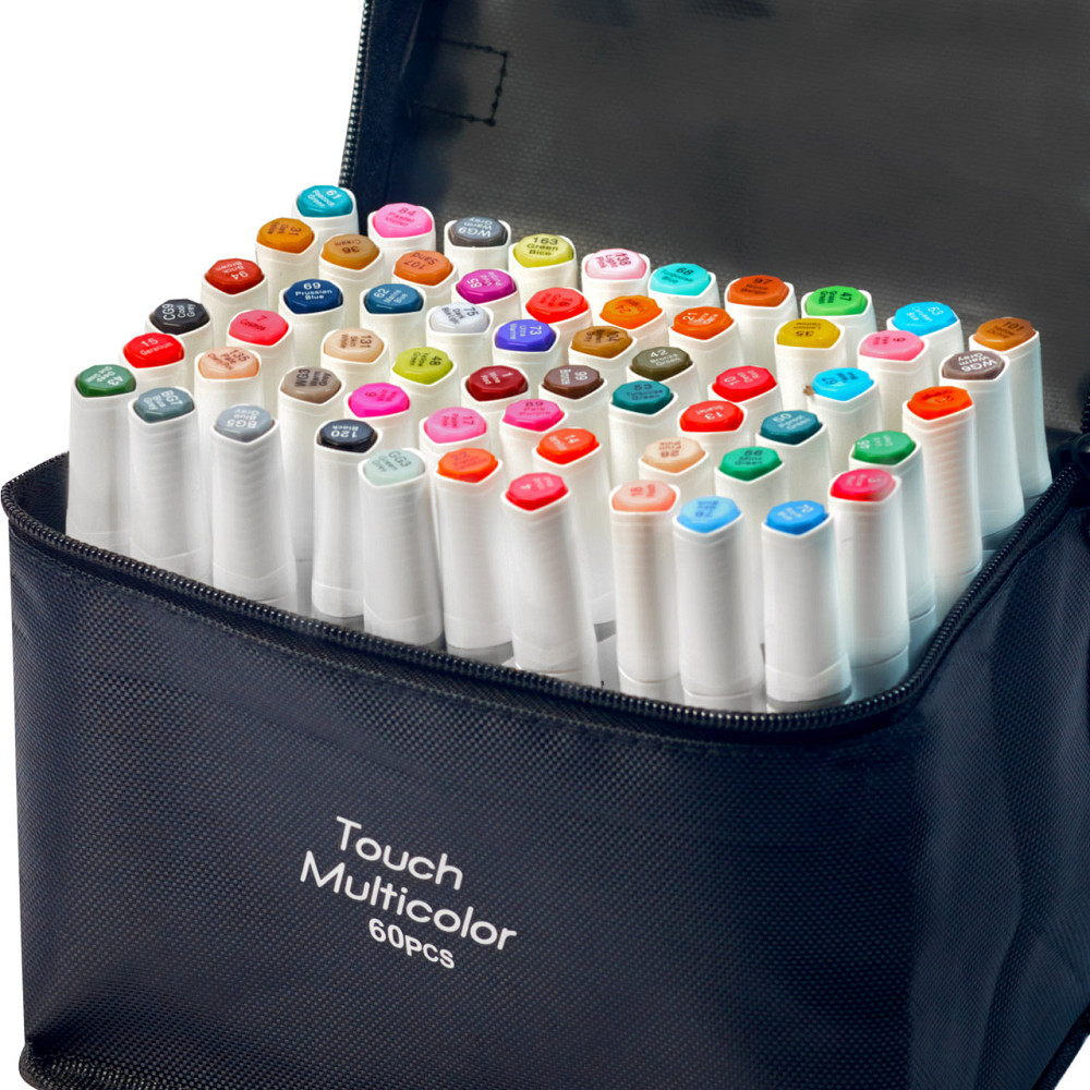 Набір маркерів двосторонніх, спиртові Touch Multicolor 60 шт для малювання+ Підставка для маркерів блакитна Кам'янець-Подільський - фото 4