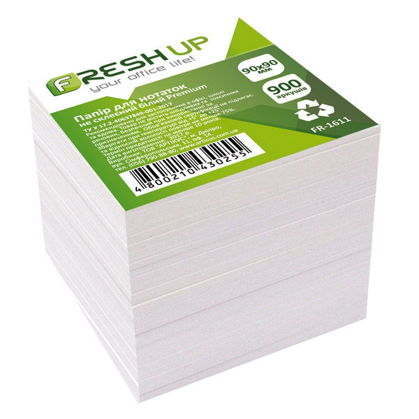 Блок паперу для нотаток "Fresh Up" FR-1611 Premium 90х90х900 листов, не клеєний білий,, шт Київ - фото 1