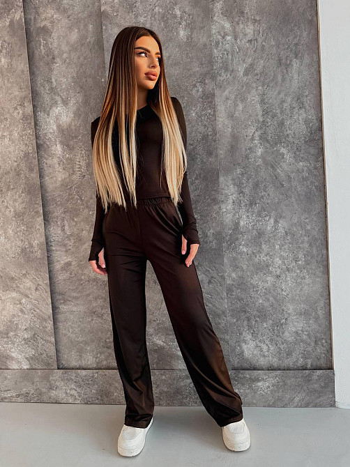 Женский базовый повседневный костюм двойка из микродайвинга Шоколад Одесса - изображение 7
