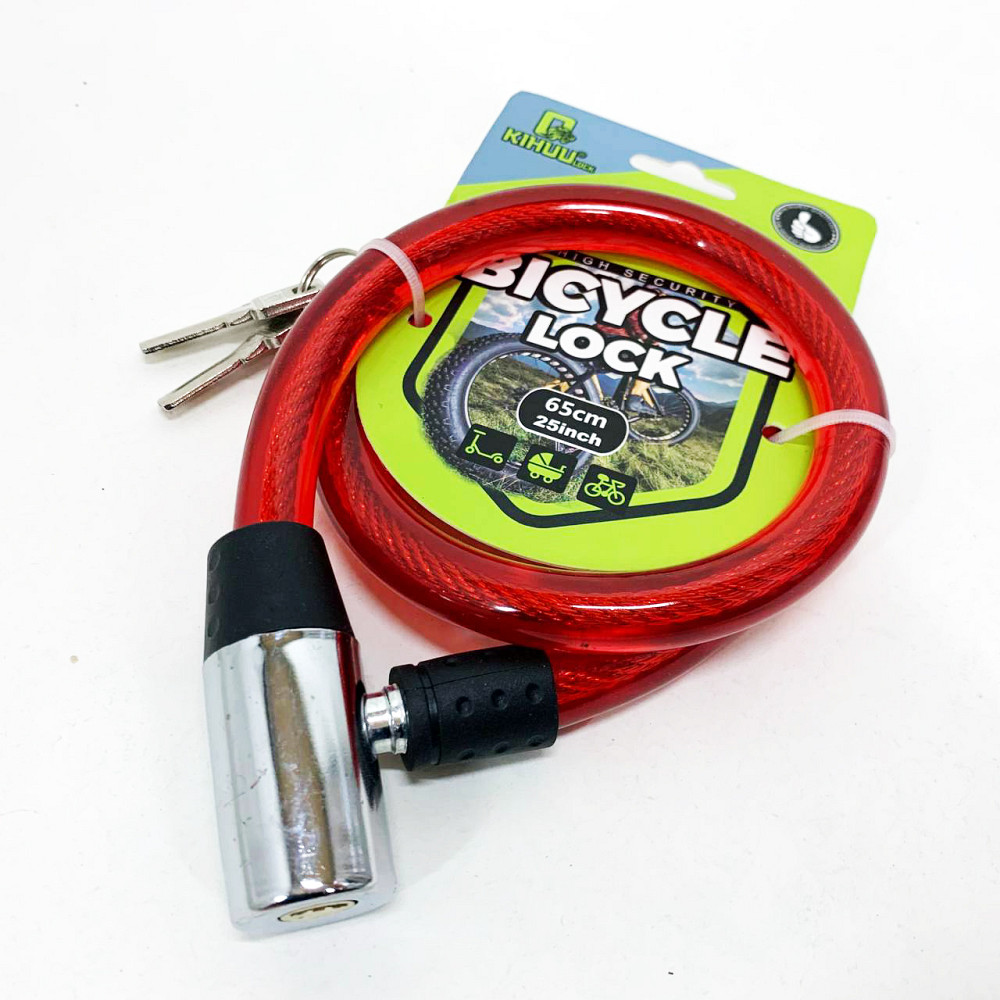 Замок велосипедний KIHUU LOCK 185, 15*65 тросовий, 2 ключі. Колір: червоний AU-54 Львів - фото 2