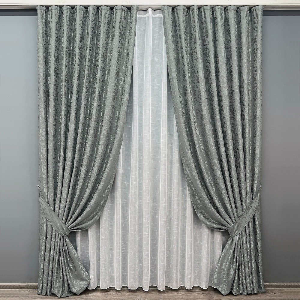 Комплект готовых штор VR-Textil Лен мрамор Pavliani ХО № 1264ш Серый 200х280 см 2 шт (32-318) Киев - изображение 10