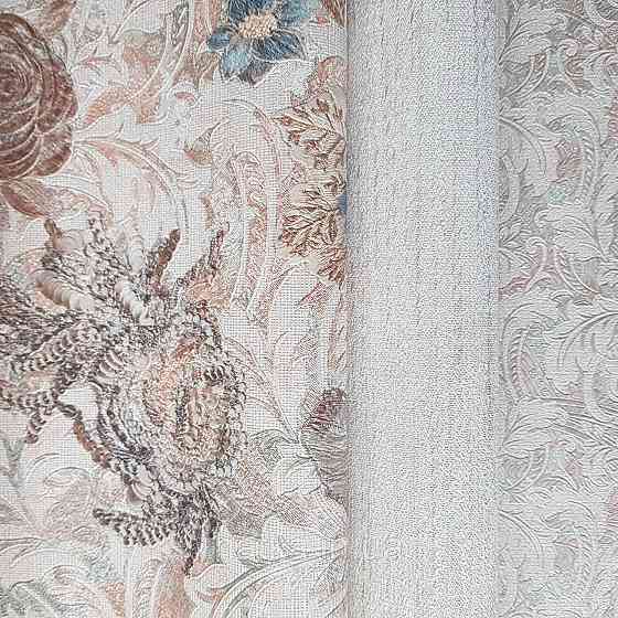 Шпалери метрові вінілові на флізелін Yuanlong Samsara бароко квіти вензель бірюзові коричневі на бежевому Київ