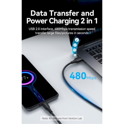 Дата кабель USB 2.0 AM to Type-C 1.0m 3.0A (18W) PVC black Vention (CTHBG) Вінниця - фото 9