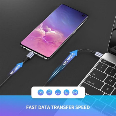 Дата кабель USB-C to USB-C 2.0m US261 18W Round Cable Nickel Plating Aluminum Shell Black Ugreen (50152) Винница - изображение 4