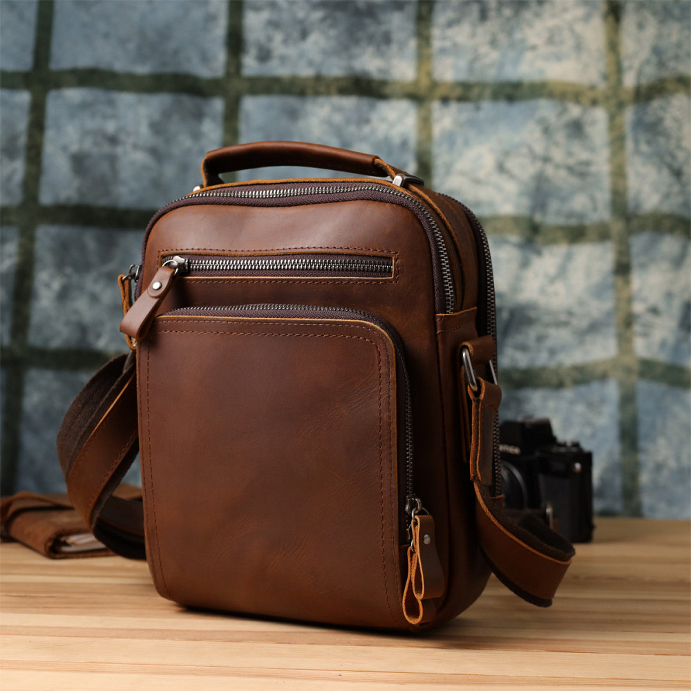 Чоловіча ділова сумка з ручкою для перенесення в руці з натуральної шкіри Коричневий (Vintage) Київ - фото 3