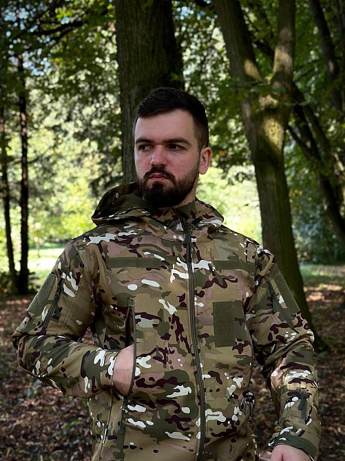 Чоловіча армійська демісезонна куртка мультикам Soft Shell, військова куртка на флісі з капюшоном Львів - фото 7