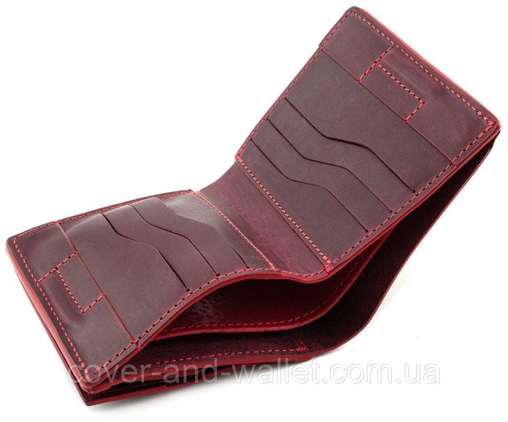 Компактний жіночий шкіряний гаманець на магнітах марсалового кольору Grande Pelle Lettera Київ - фото 9