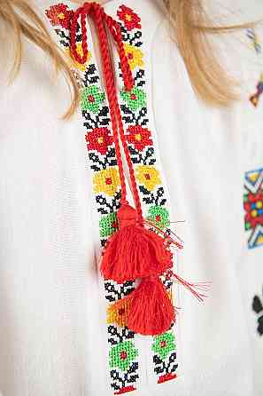 Вышиванка для девочек, белая, льняная, с длинным рукавом, топ Киев