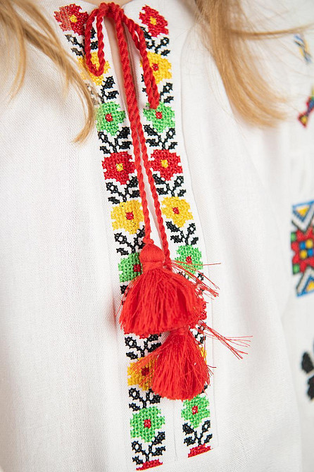 Вышиванка для девочек, белая, льняная, с длинным рукавом, топ Киев - изображение 2