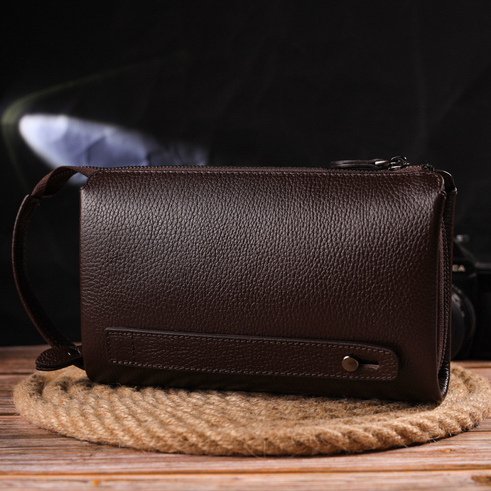Красивий чоловічий клатч із натуральної зернистої шкіри CANPELLINI 21559 Коричневий Київ - фото 9