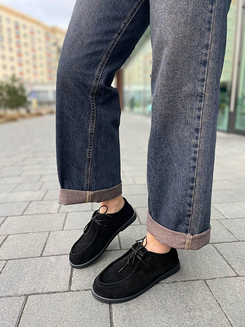 Arcoboletto Топсайдери жіночі на низькому ходу з натуральної замші на шнурівці чорні демісезонн Коломия - фото 5