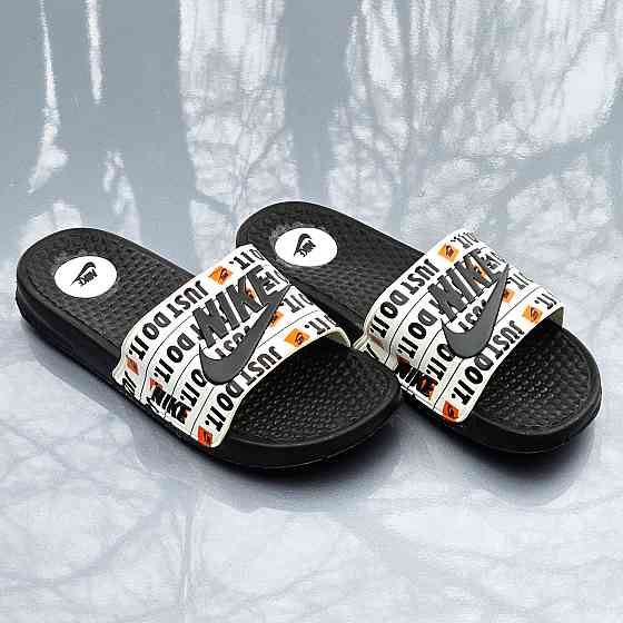 Чорні чоловічі Шльопанці Nike Сланці Білі капці Найк (розміри: 40,41,42,43,44) Дніпро