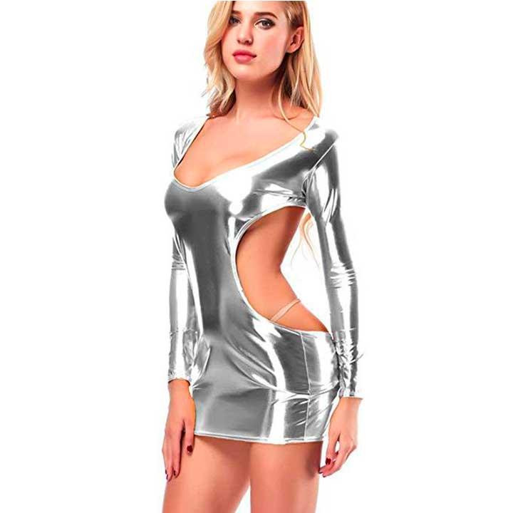 Сексуальное блестящее мини-платье из кожзама - XS/S - серебро Винница - изображение 3