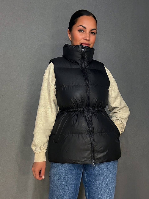 Жилетка женская Lady Yep 10006 длинная с затяжкой на талии черная, черный, 46 Киев - изображение 1