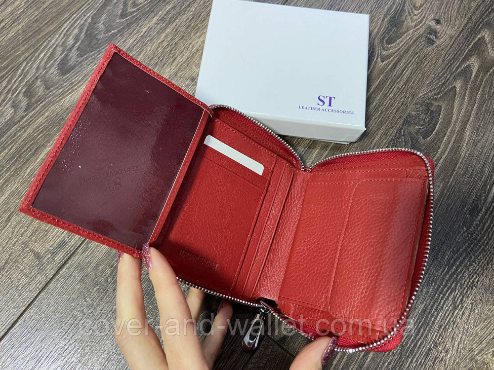 Компактный кожаный женский кошелек на молнии красного цвета ST Leather 390 Киев - изображение 4
