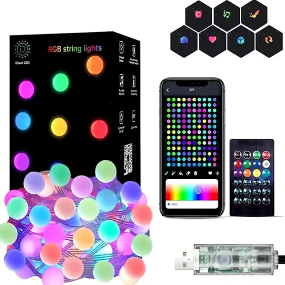 Гирлянда на елку матовый шарик 10 метров с пультом Usb Bluetooth управления с телефона модель (SFK-03) Коломия