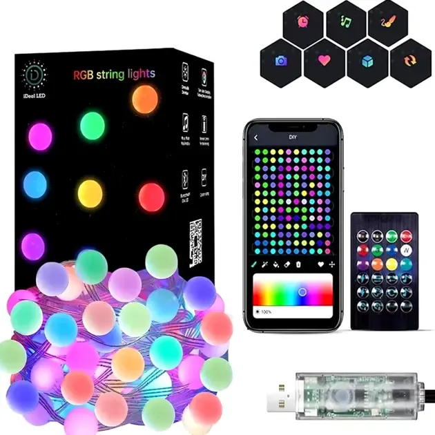 Гирлянда на елку матовый шарик 10 метров с пультом Usb Bluetooth управления с телефона модель (SFK-03) Коломыя - изображение 3