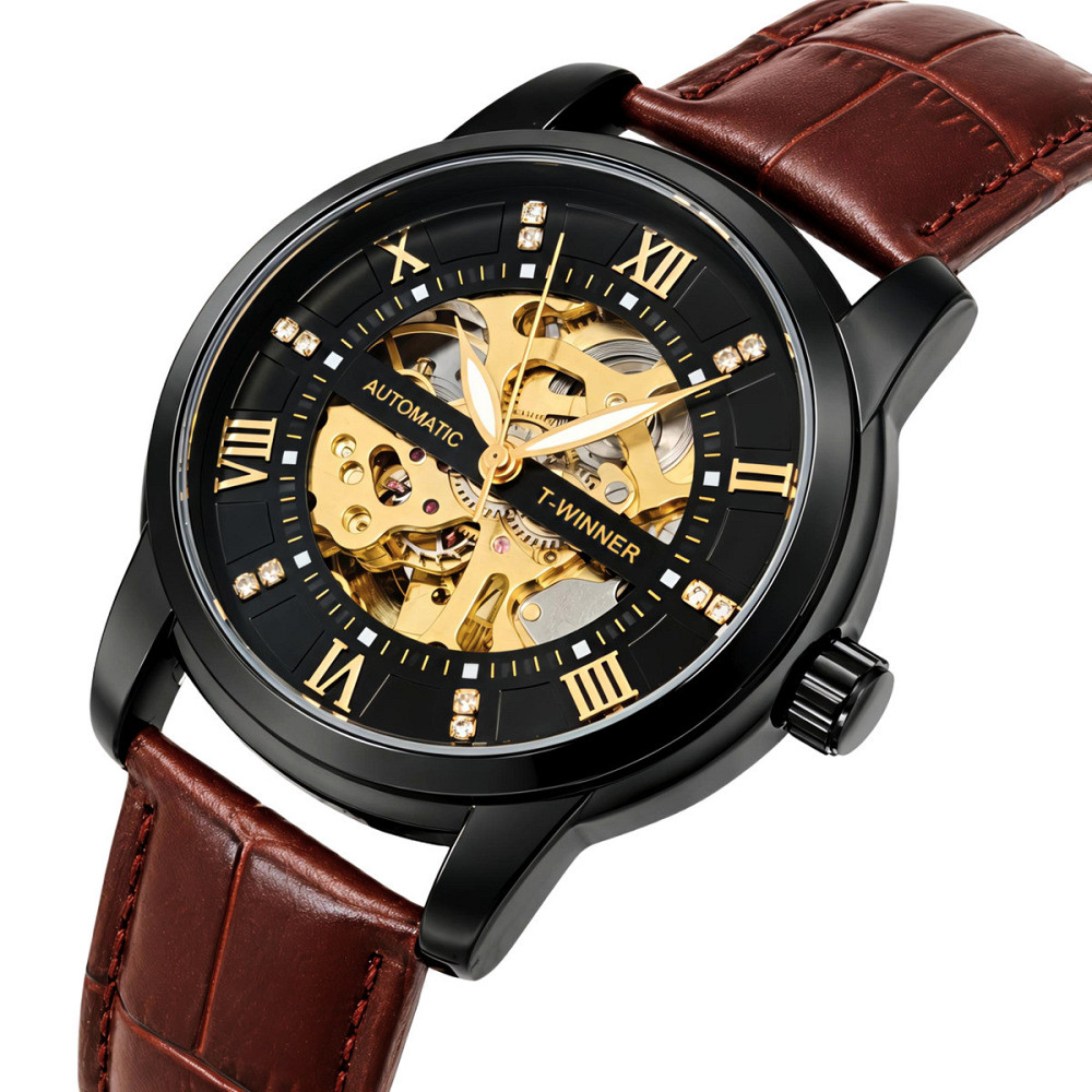 Часы мужские механические Winner Triumph Leather Brown (2 ремешка) Киев - изображение 1