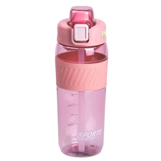 Рожева пляшка для води 600 мл з трубочкою та ручкою Київ