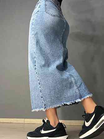 Женская юбка джинсовая Vanver 2032 длинная прямая с разрезом и поясом стрейчевая голубая, голубой, 31, 31, 85 см, 109 см Киев