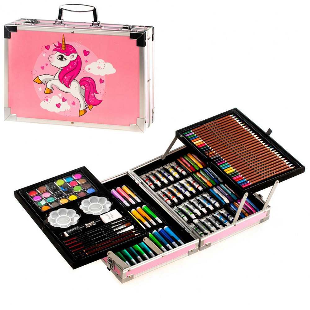 Набір для малювання у валізі 144 предметів / Дитячий набір для творчості Рожевий Одеса - фото 1