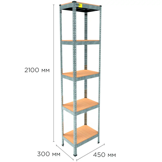 Металлический стеллаж Emby Light Series (размер 2100х450x300мм) 5 полок ДСП до 100кг Оцинкованный Винница
