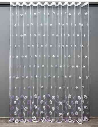 Тюль VR-Textil 1573т Фатин з вишивкою Смайлики Білий з бузковим 350х270 см (42-0977) Київ