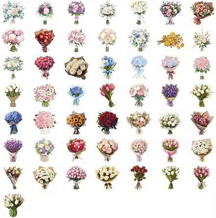 Набор наклеек букеты цветов 50 шт, декоративные виниловые стикеры цветы Киев