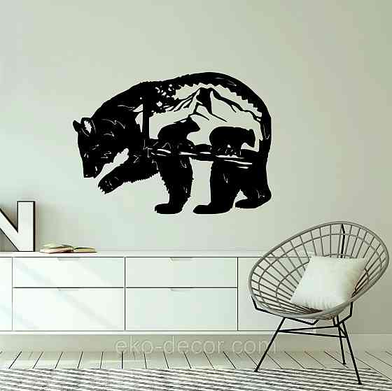 Декоративне настінне Панно «Ведмідь», Декор на стіну 90*64 см, Чорний Київ