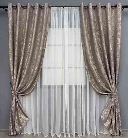 Комплект штор на люверсах VR-Textil Жакард Sultan YL № 1669ш Какао 150х250 см 2 шт (37-0184) Київ
