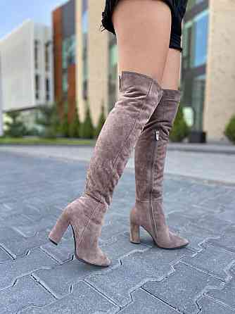 Nivelle Замшеві ботфорти жіночі зимові на підборах теплі, наповнювач євро-вовна, колір капучино Коломия