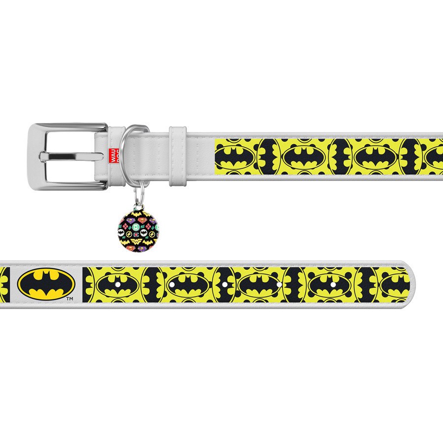 Нашийник для собак шкіряний WAUDOG Design з QR-паспортом, малюнок "Бетмен4", Ш 20 мм, Д 29-38 см білий Вінниця - фото 3