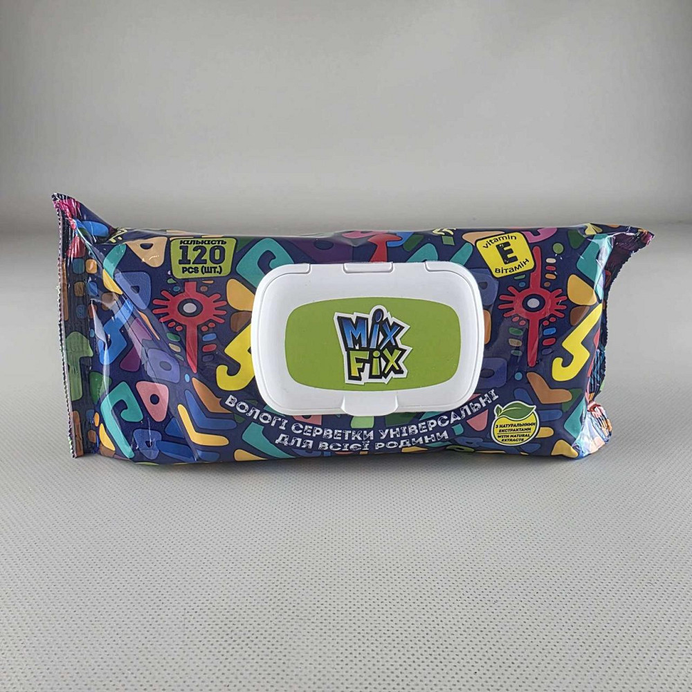 Влажная салфетка 120 шт с клапаном универсальные «MIX FIX» для всей семьи С натуральными экстрактами и витамином Е (1 пачка) Харьков - изображение 1