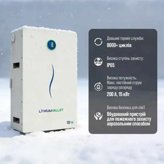 Акумуляторна батарея літій-залізо-фосфатна LiFePO4 280А*год 51.2В 14336Вт*год Lithium Valley W15-5A настінний / підлоговий монтаж Київ
