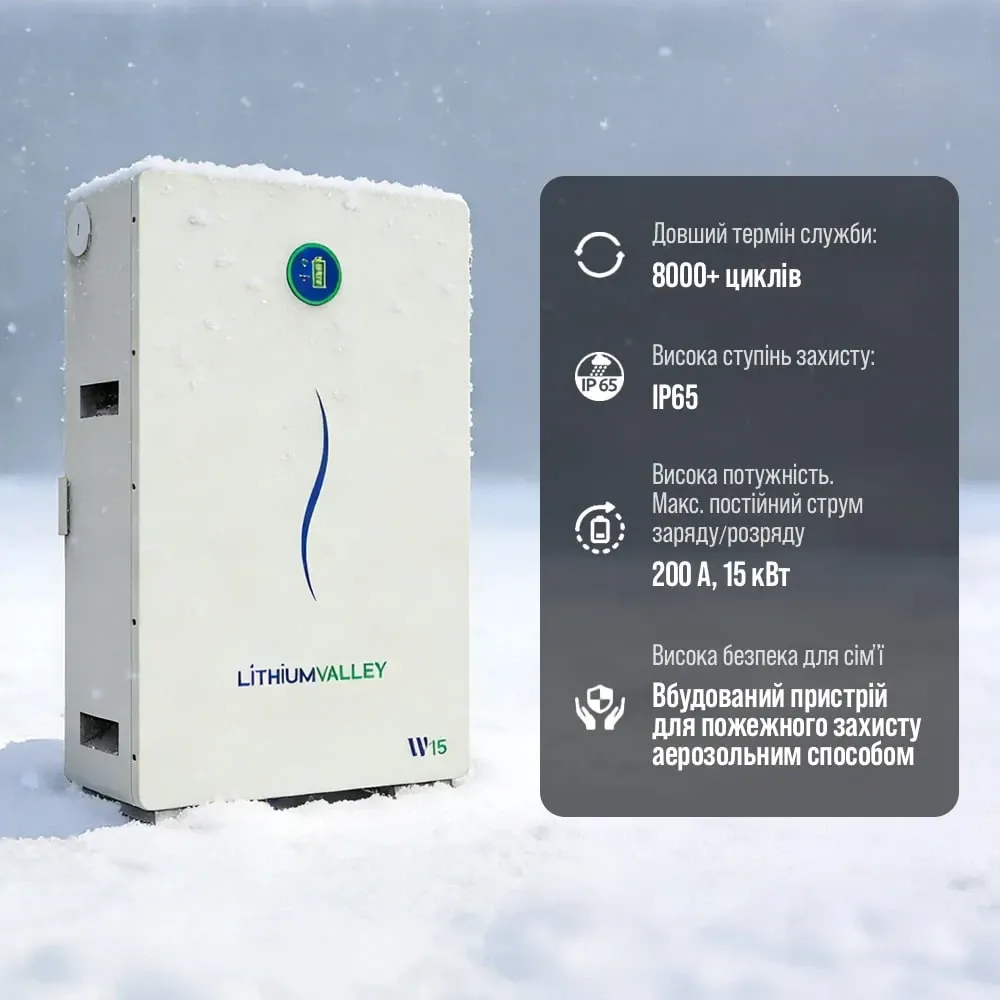 Акумуляторна батарея літій-залізо-фосфатна LiFePO4 280А*год 51.2В 14336Вт*год Lithium Valley W15-5A настінний / підлоговий монтаж Київ - фото 6