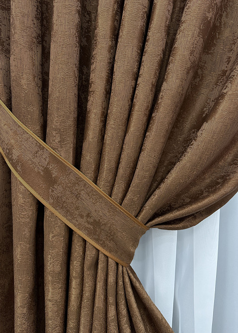 Комплект готових штор VR-Textil Жакард Sultan XO № 1827ш Коричневий 100х270 см 2 шт (31-060) Київ - фото 5