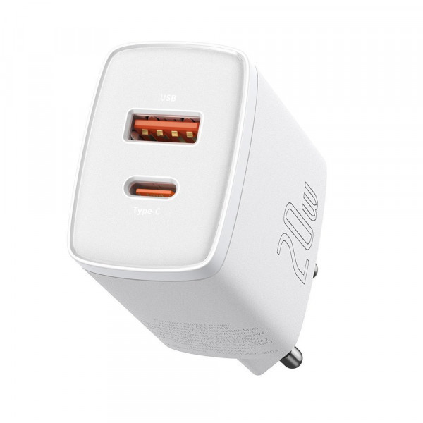 Зарядний пристрій 2xUSB 20W (USB-C+USB-A) Білий Baseus (CCXJ-B02) Киев - изображение 1