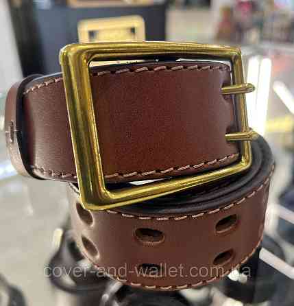 Стильний чоловічий шкіряний ремінь з перфорацією коричневого кольору 40 мм PS Leather Київ