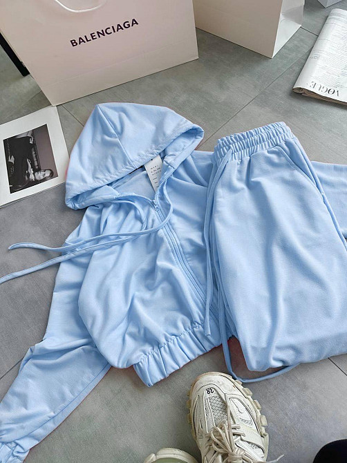 Женский повседневный костюм тройка: кофта топ и штаны двунить 42/44, Голубой Одесса - изображение 2